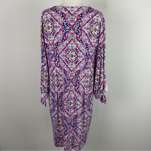 Chico's PInk Blue Multi Color Geometric Floral Stretch Knit Shift Dress 2 - Picture 7 of 9
